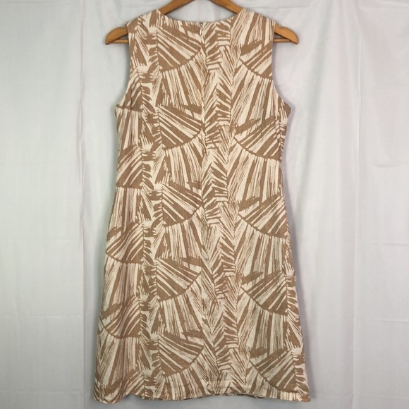 Banana Republic Linen Blend Tan/ Ivory Palm Leaf Sleeveless Sheath Dress Size 8 - Picture 6 of 12